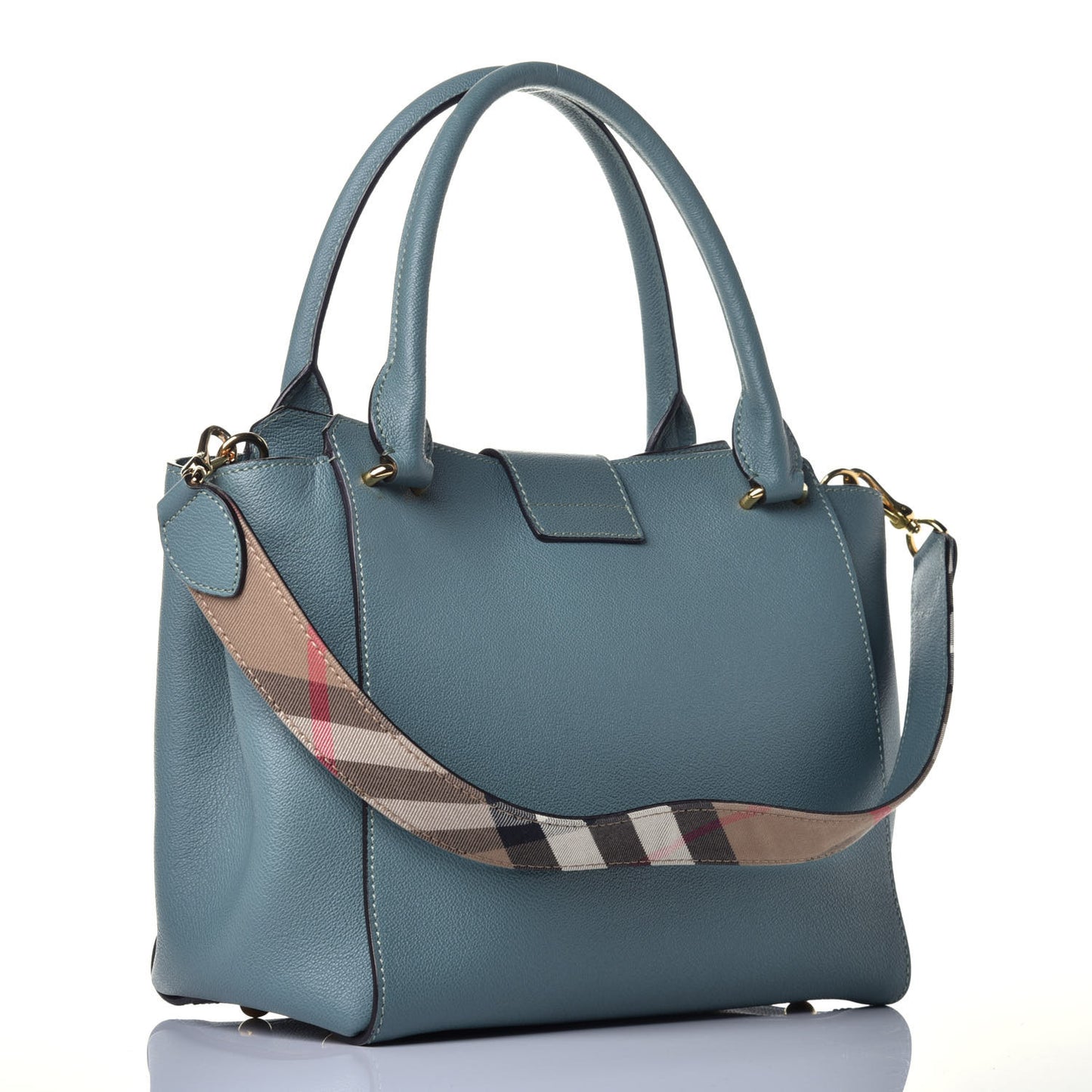 Soft Grain Calfskin Medium Buckle Tote Celadon Blue