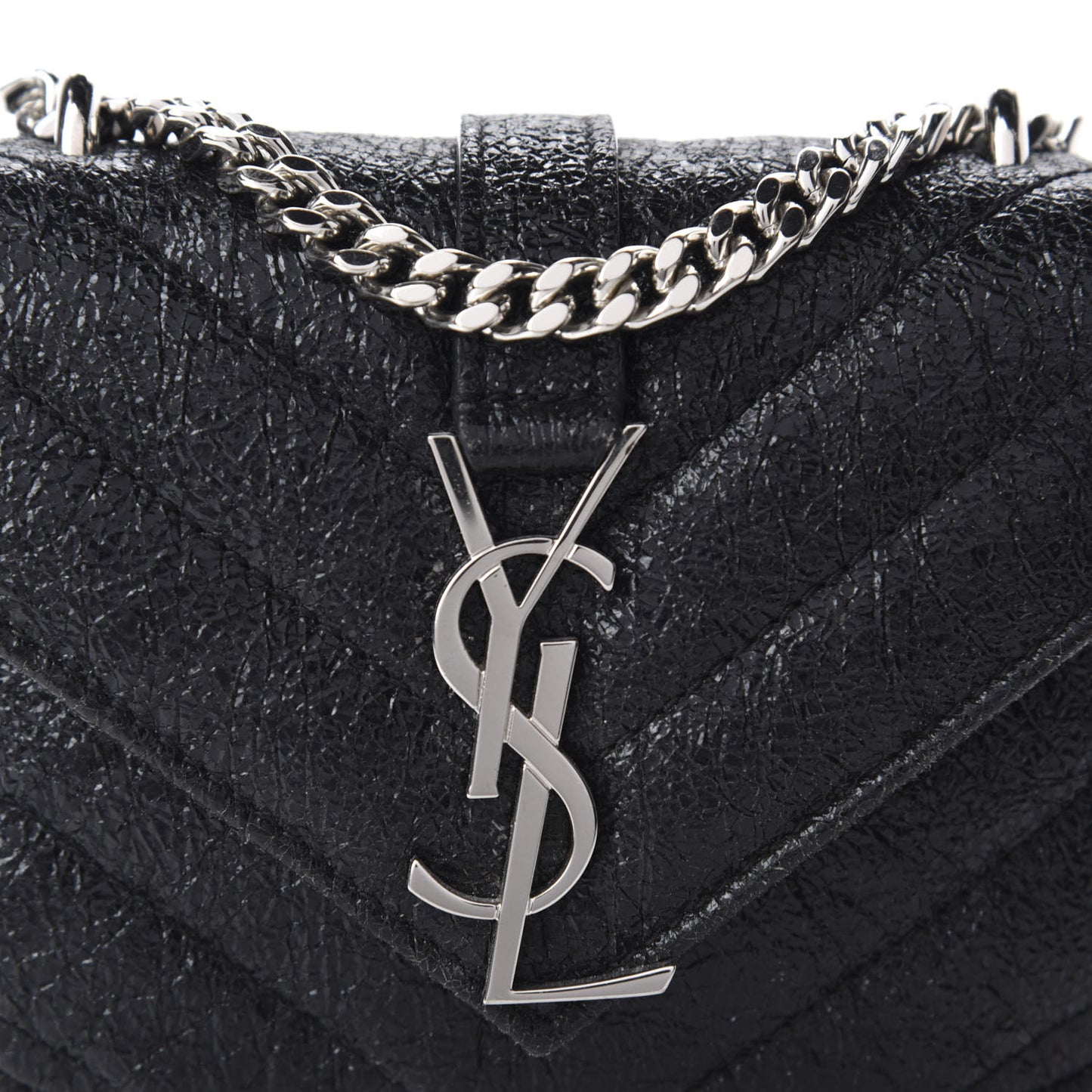 Metallic Crackled Calfskin Chevron Monogram Micro Crossbody Bag Black