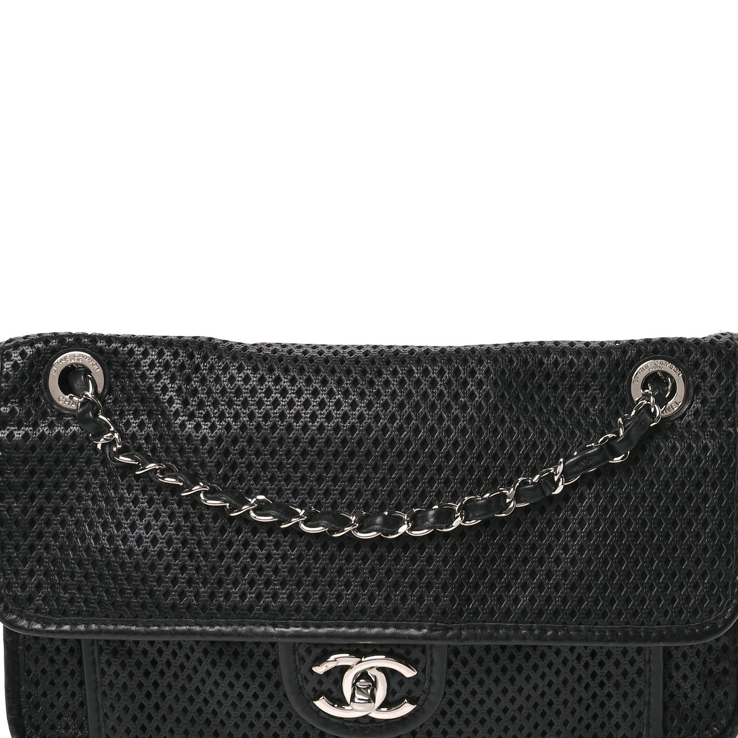Perforated Calfskin Large Up In The Air Flap Black