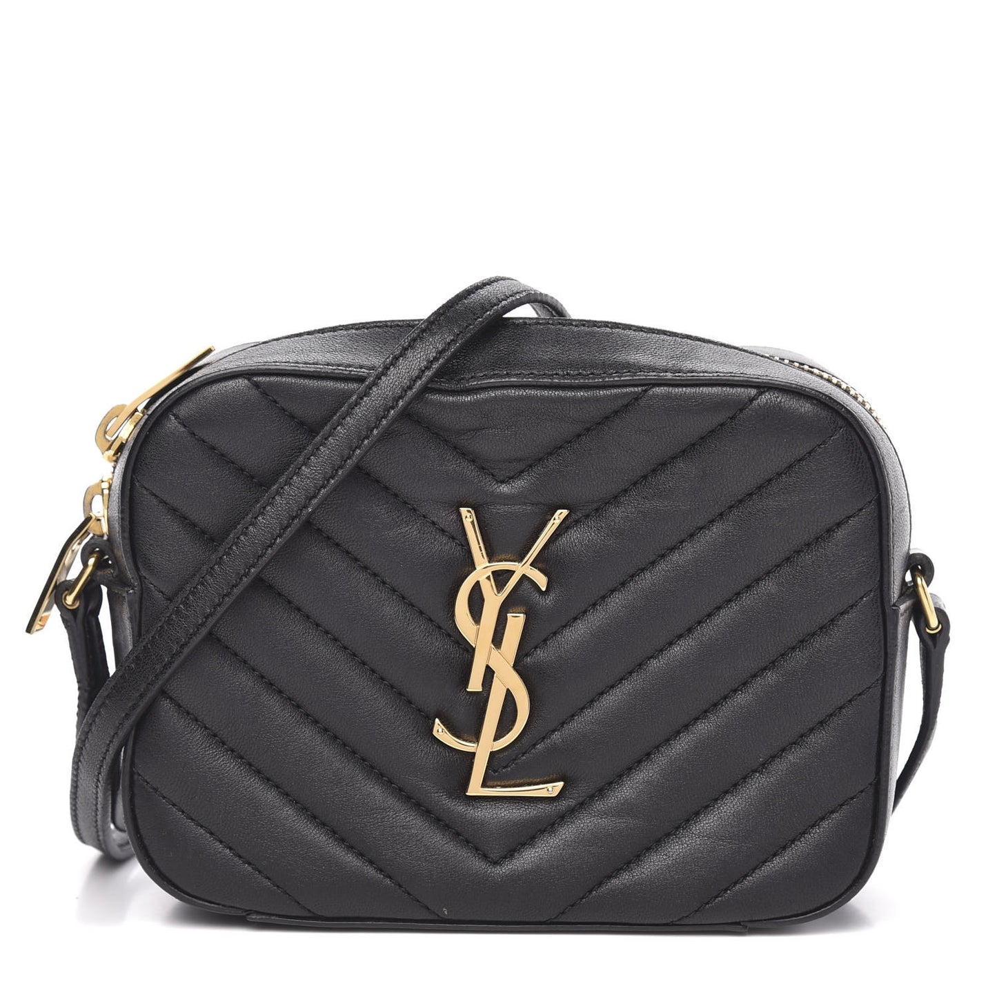 Lambskin Chevron Small Classic Monogram Camera Bag Nero Black