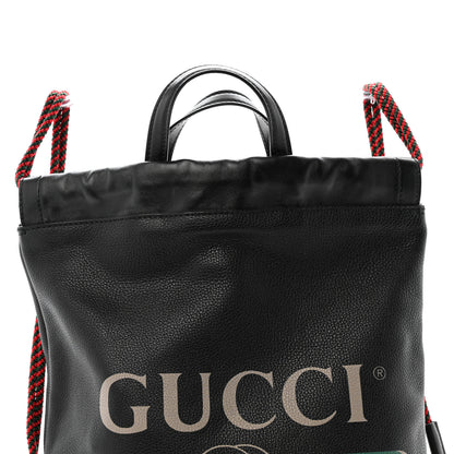 Gucci Calfskin Logo Drawstring Backpack Black 9 of 12