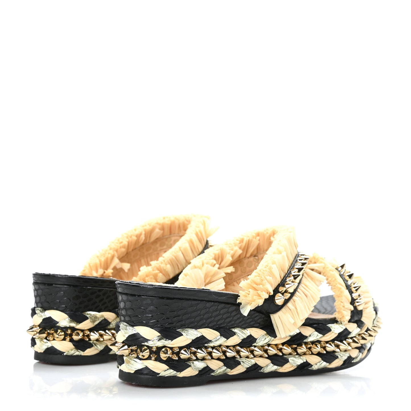 Jurassic Calfskin Rafia Voltinoudou 60 Spike Flatform Sandals 39 Black Savane