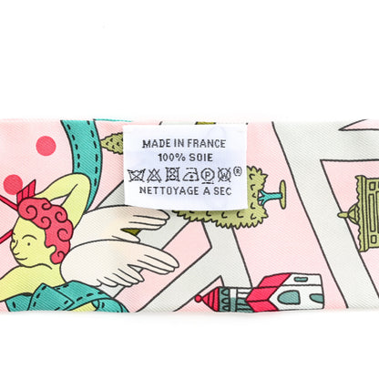 Hermes Silk Les Nouveaux Amoureux de Paris Twilly Rose Pale Vert Rose 3 of 4