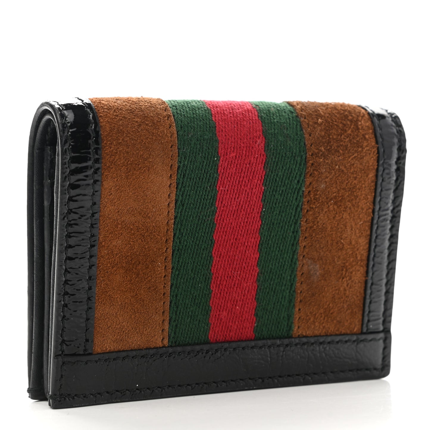 Suede Patent Web Ophidia Card Case Nocciola Black