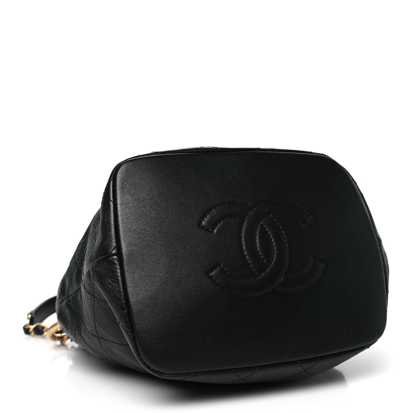 Lambskin Stitched Drawstring Bag Black