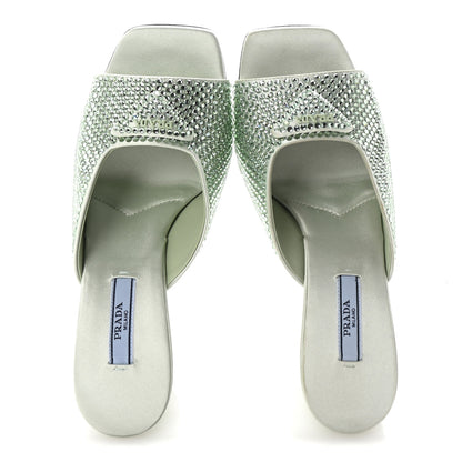 Prada Satin Crystal Logo 90mm Slide Sandals 36.5 Acqua 2 of 9