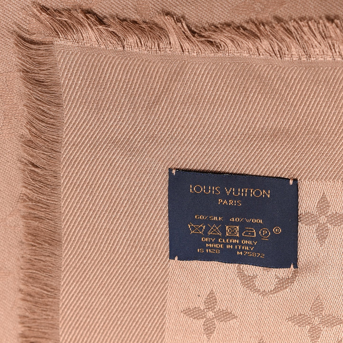 Silk Wool Monogram Shawl Cappuccino