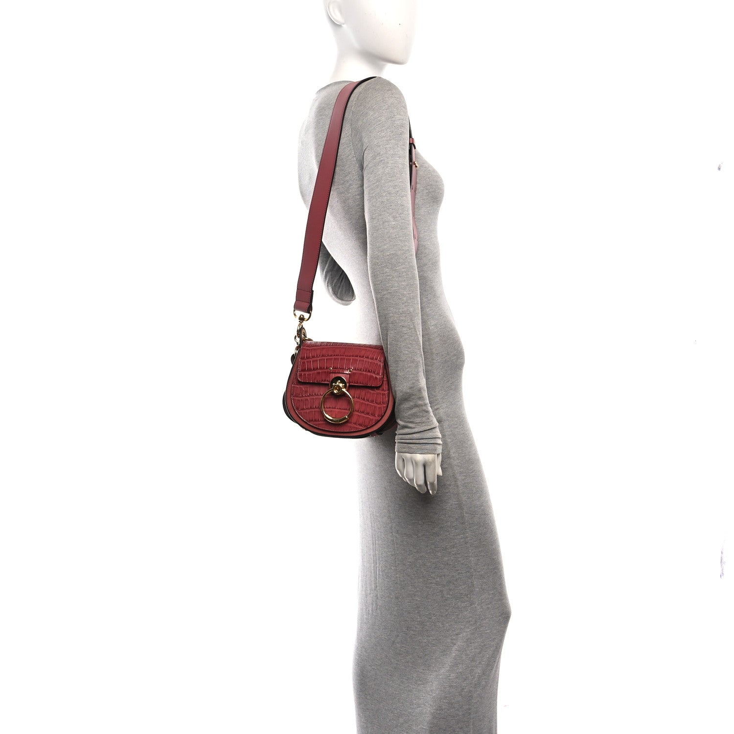 Chloe Calfskin Crocodile Embossed Small Tess Bag Rose 2 of 11