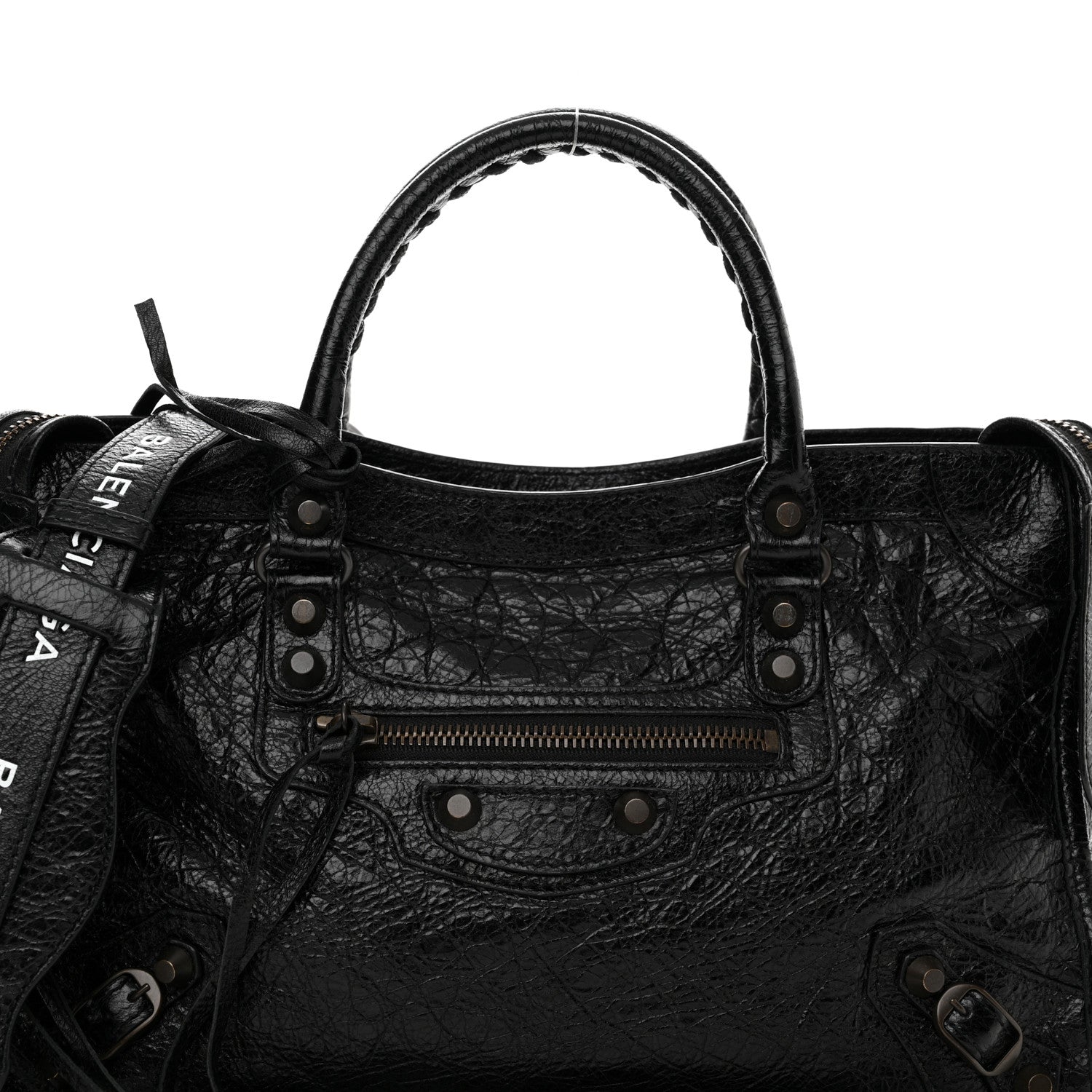 Balenciaga Agneau Classic Hardware S City Logo Strap Black White 9 of 14