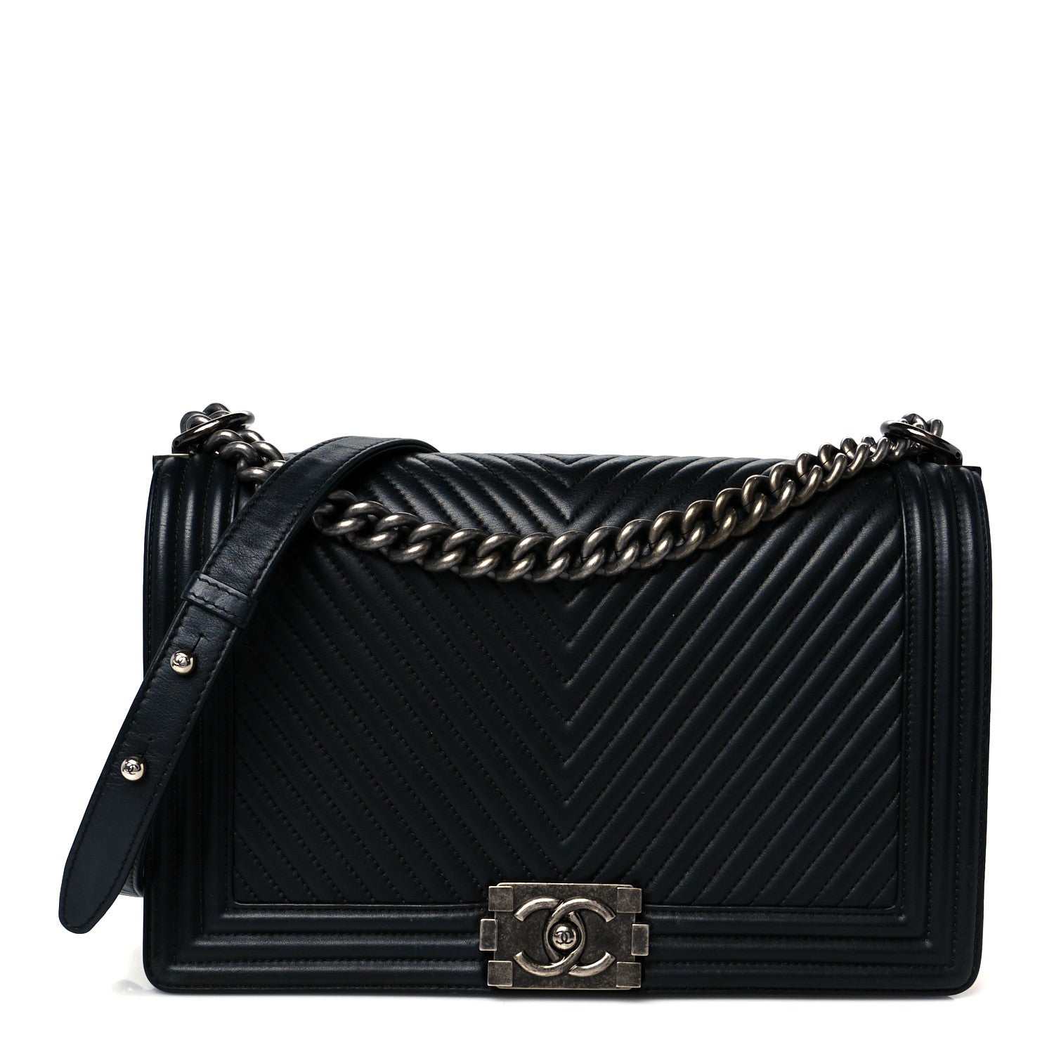 Chanel Calfskin Chevron Quilted New Medium Boy Flap Black 1 of 11