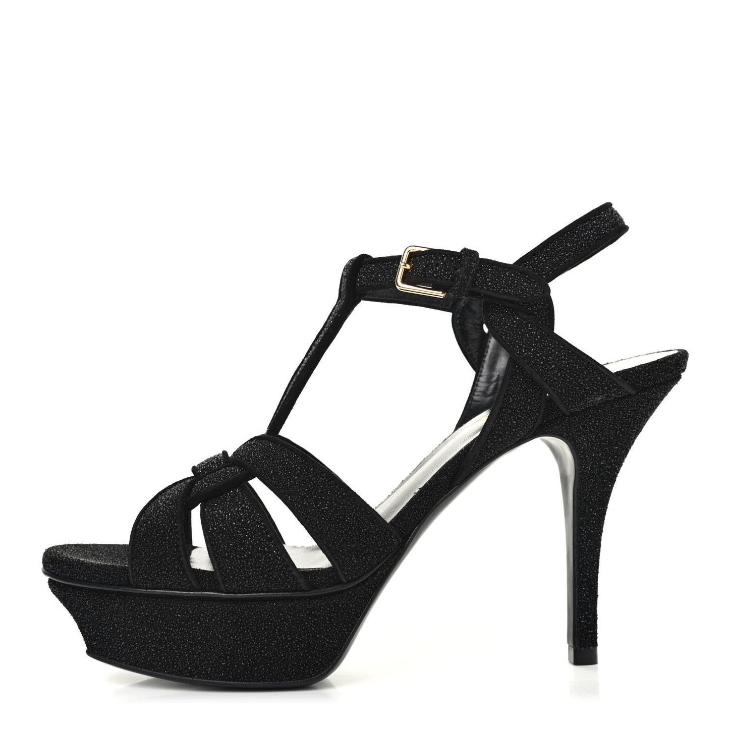 Glitter Effect Calfskin Tribute 75 Platform Sandals 36 Black