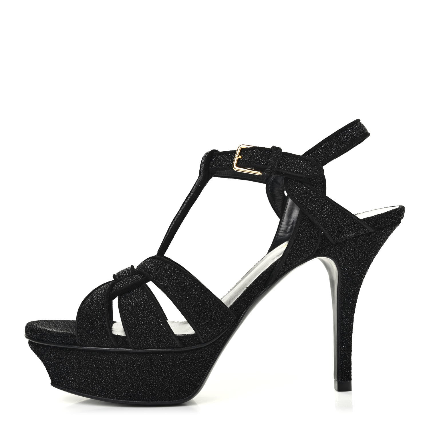 Saint Laurent Glitter Effect Calfskin Tribute 75 Platform Sandals 36 Black 1 of 4