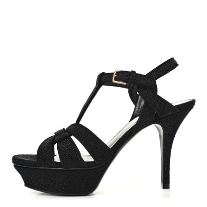 Saint Laurent Glitter Effect Calfskin Tribute 75 Platform Sandals 36 Black 1 of 4