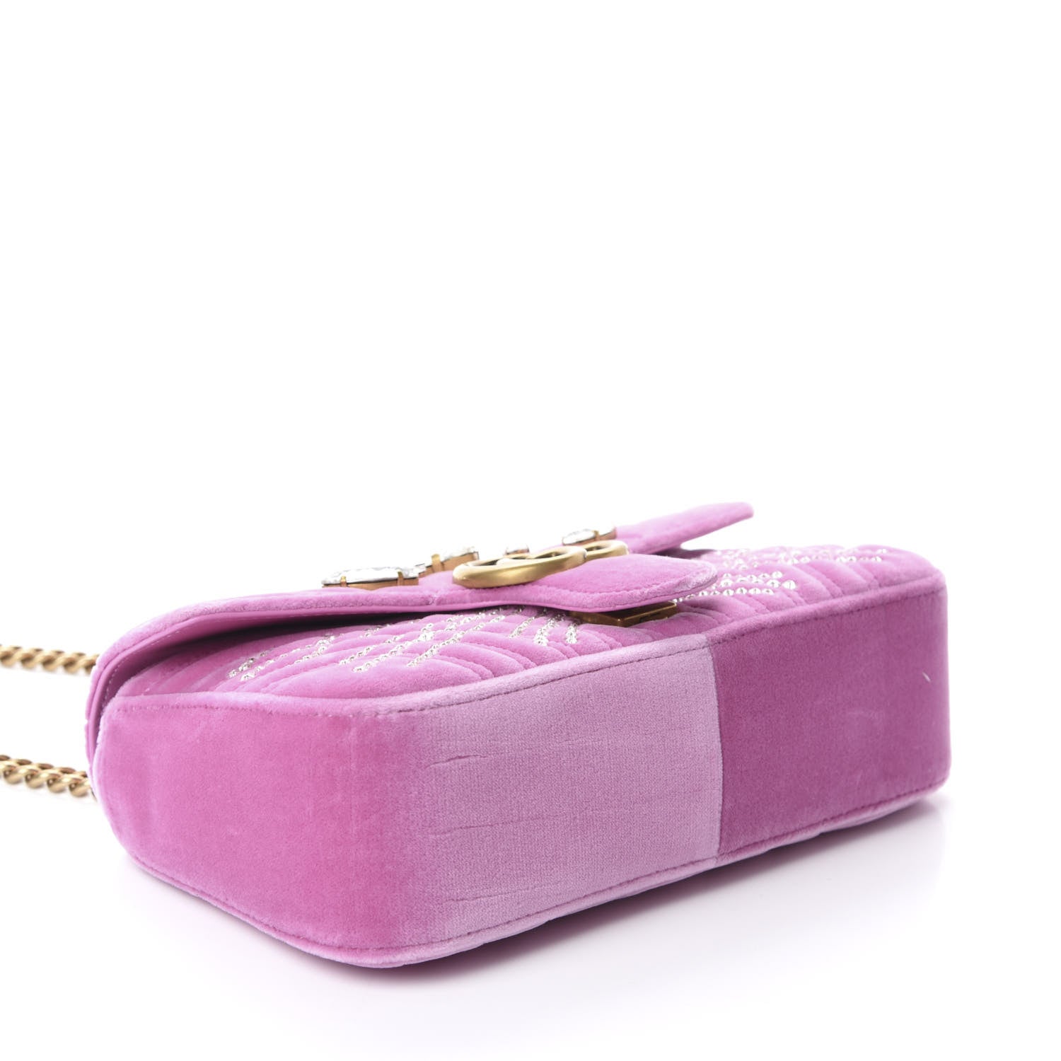 Gucci Velvet Matelasse Marquise Crystals Embroidered Small GG Marmont Shoulder Bag Malva 4 of 10