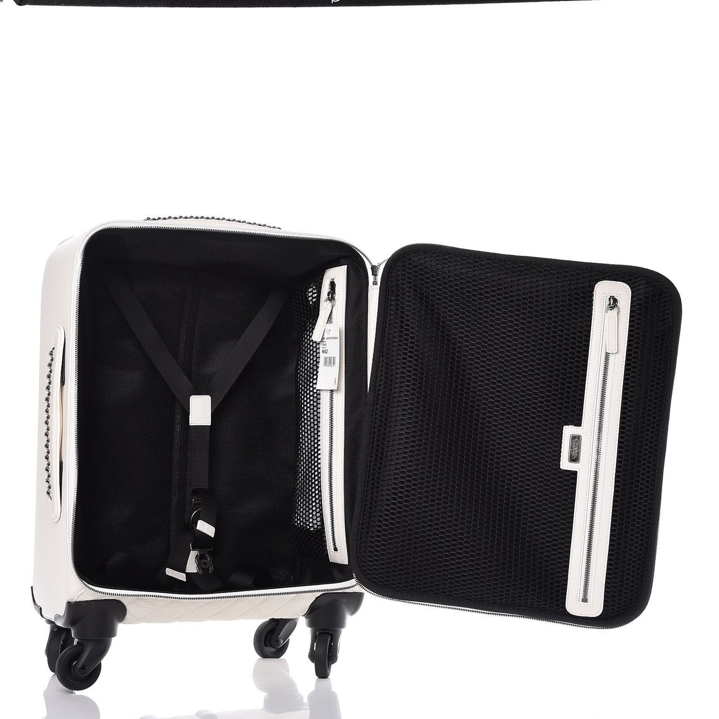 Calfskin Quilted Coco Case Trolley Rolling Luggage White