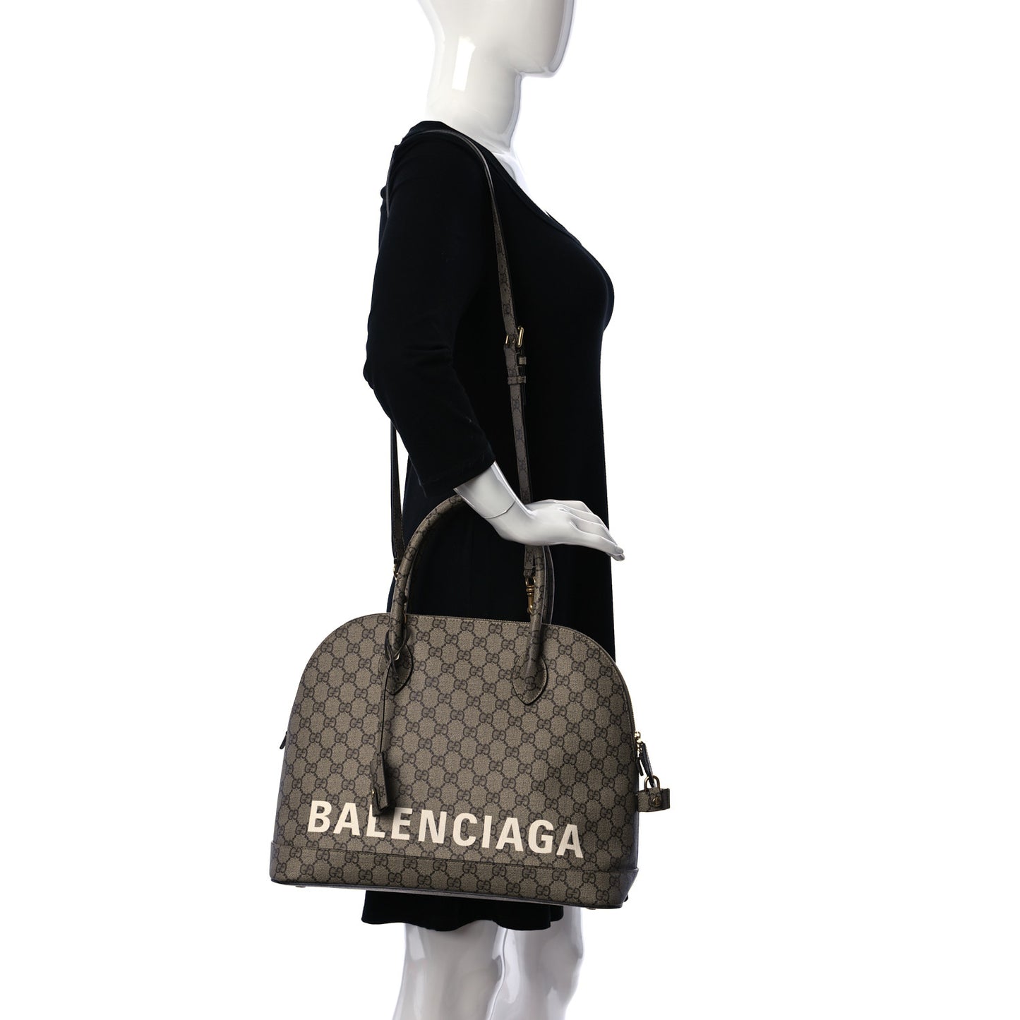 X GUCCI GG Supreme Monogram Medium Ville Top Handle Beige Ebony