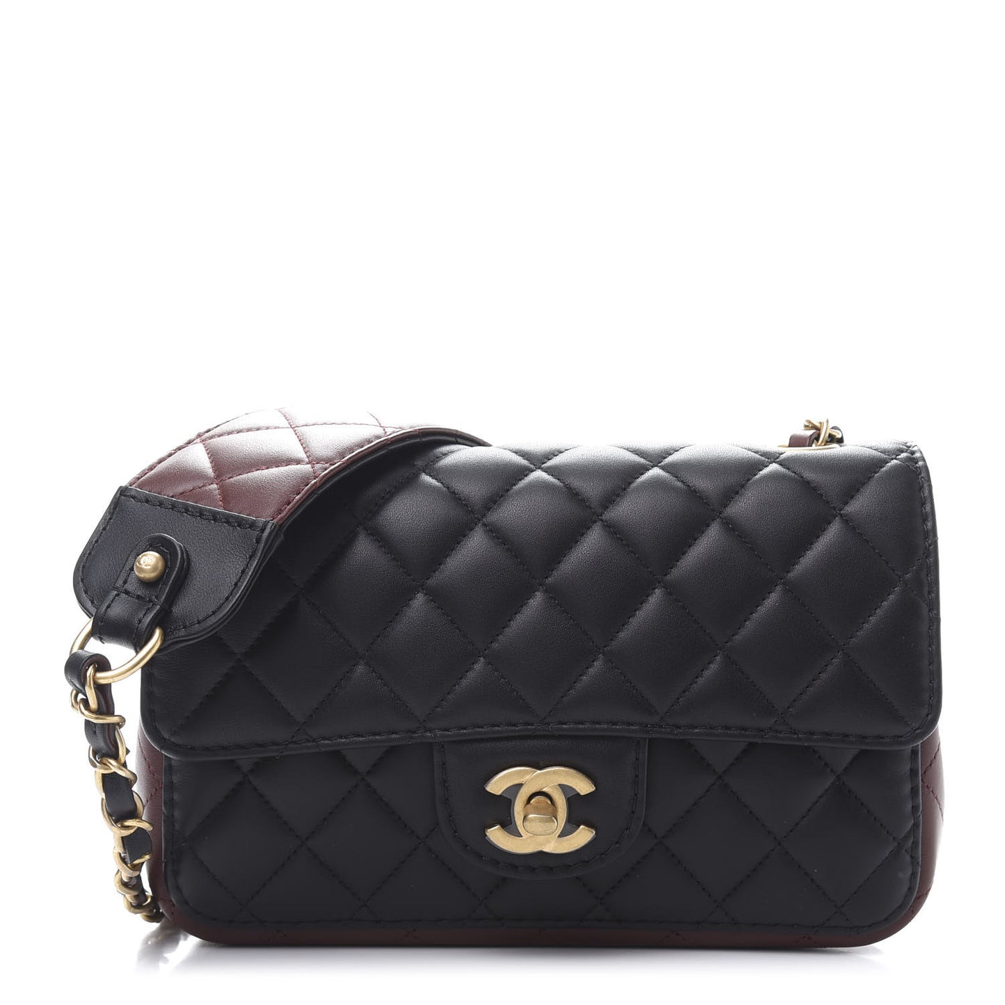 Calfskin Quilted Small Strap Into Flap Bag Black Brown