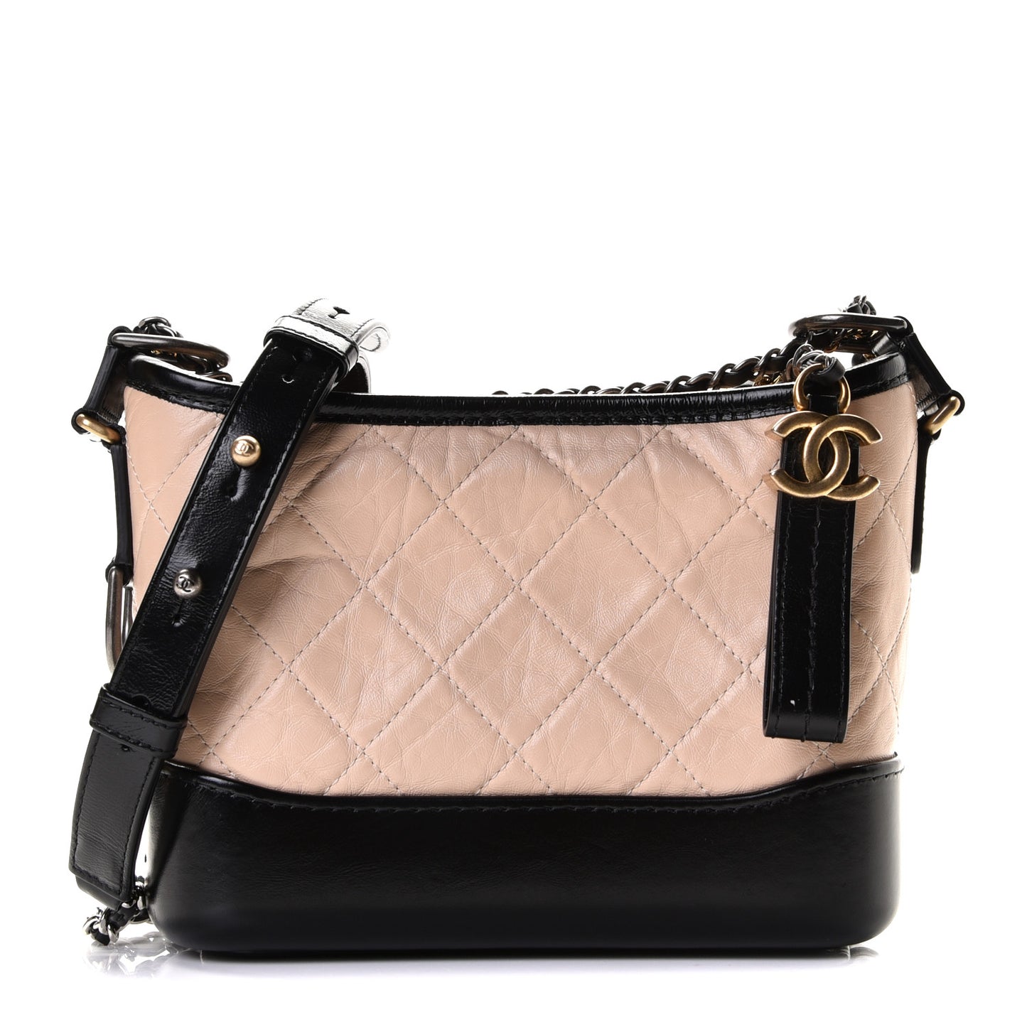 Aged Calfskin Quilted Small Gabrielle Hobo Beige Black