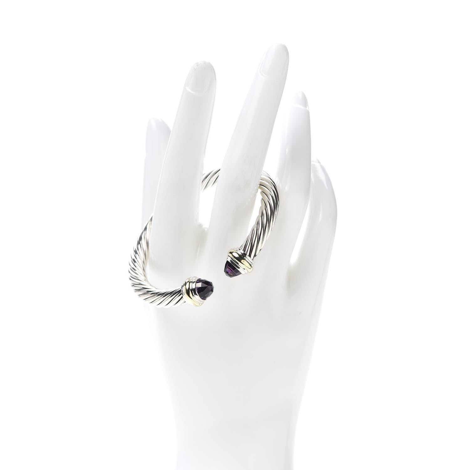 David Yurman Sterling Silver 14K Yellow Gold Amethyst 7mm Cable Classics Bracelet 2 of 5