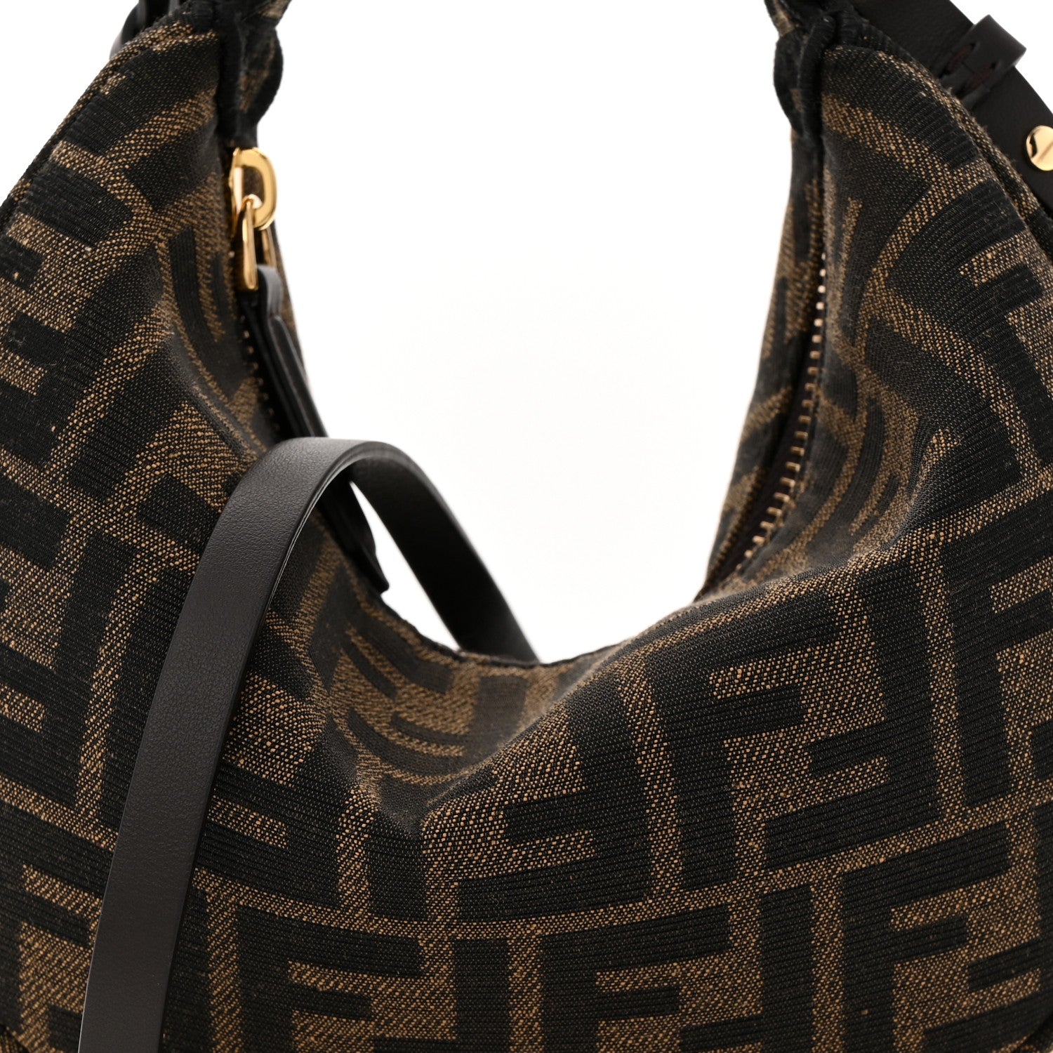 Fendi Denim Jacquard FF Effect Vitello Grace Mini Fendigraphy Hobo Bag Tobacco Moro Ebano 8 of 10