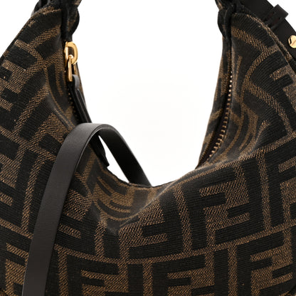 Fendi Denim Jacquard FF Effect Vitello Grace Mini Fendigraphy Hobo Bag Tobacco Moro Ebano 8 of 10