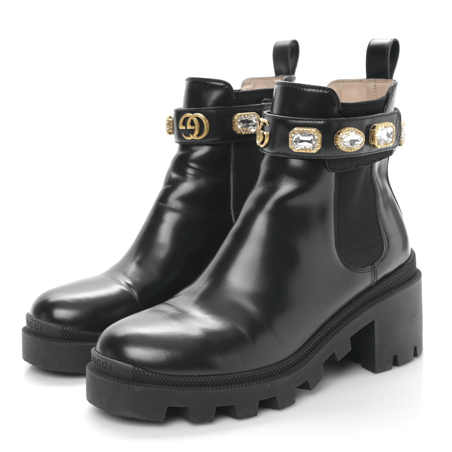 Gucci Calfskin Crystal GG Trip Chelsea Ankle Boots 37 Black 3 of 8