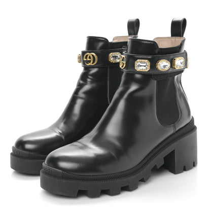 Gucci Calfskin Crystal GG Trip Chelsea Ankle Boots 37 Black 3 of 8