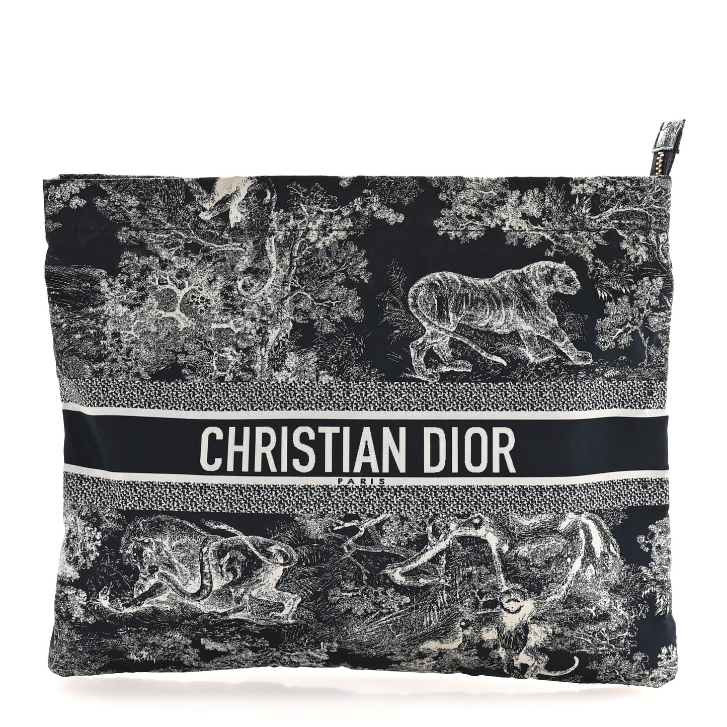 Technical Fabric Toile De Jouy Reverse Diortravel Zipped Pouch Blue Multicolor