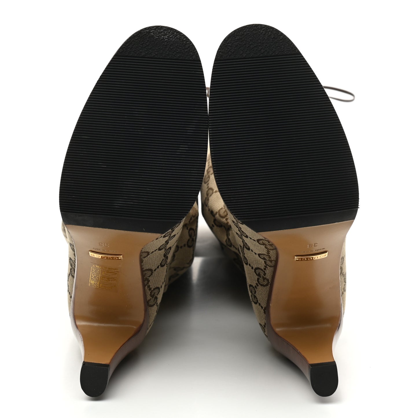 Monogram Lisa Mid Heel Boots 38 Beige Ebony