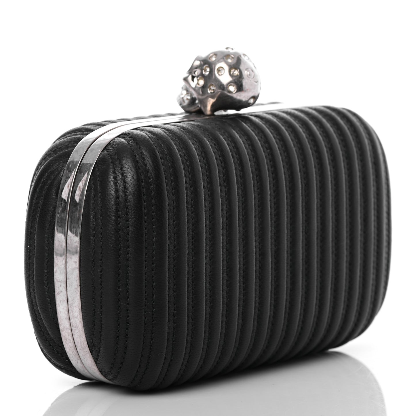 Calfskin Skull Box Clutch Black