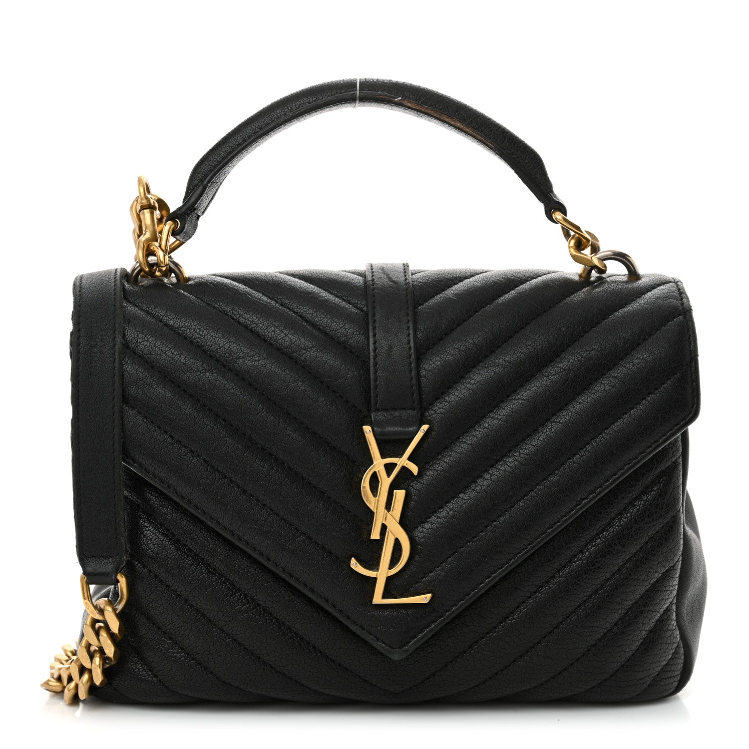 Saint Laurent Sheepskin Matelasse Chevron Monogram Medium College Bag Black 1 of 19