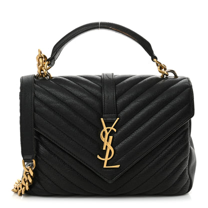 Saint Laurent Sheepskin Matelasse Chevron Monogram Medium College Bag Black 1 of 19