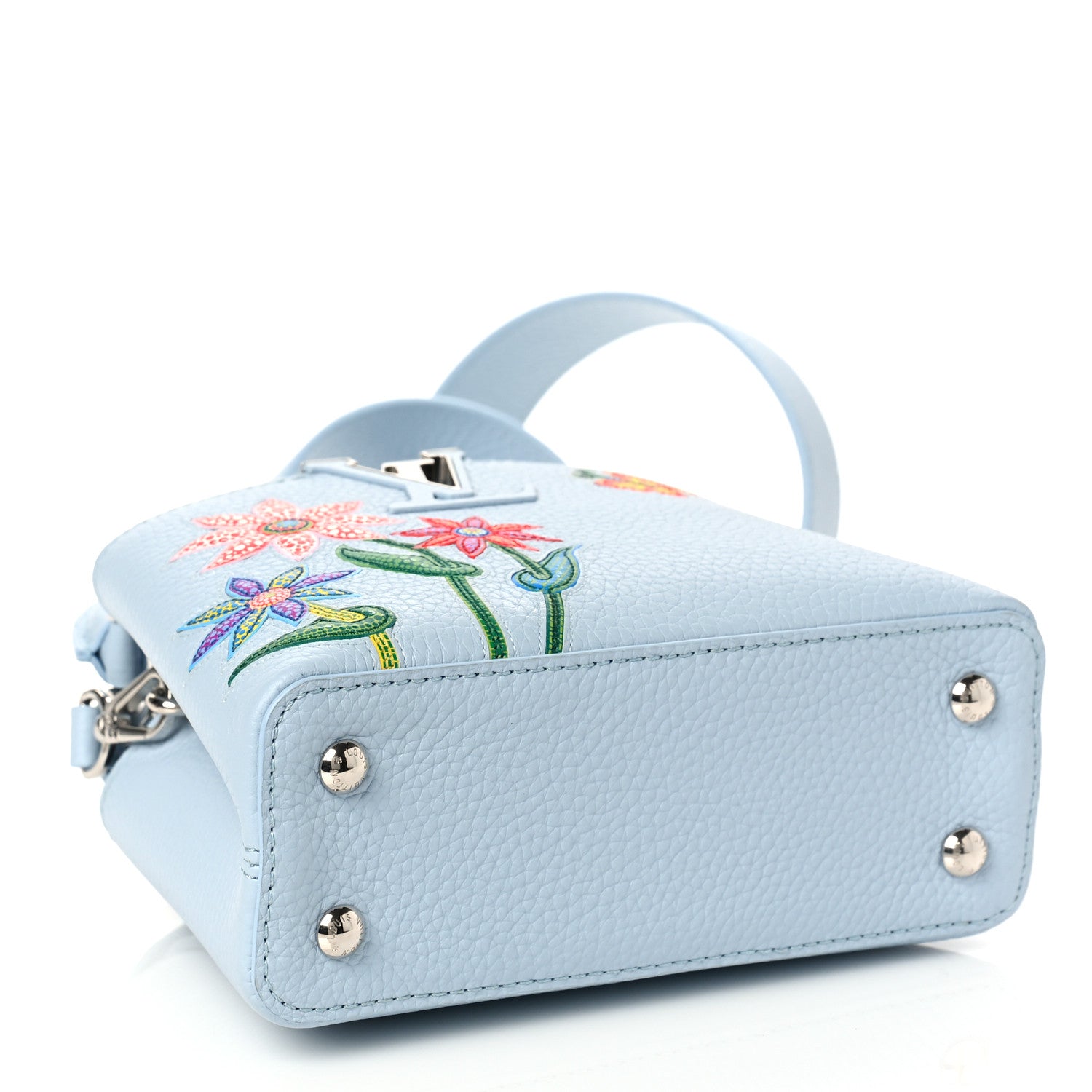 Louis Vuitton LV X YK Taurillon Inlaid Kusama Flowers Mini Capucines Pale Blue 4 of 8