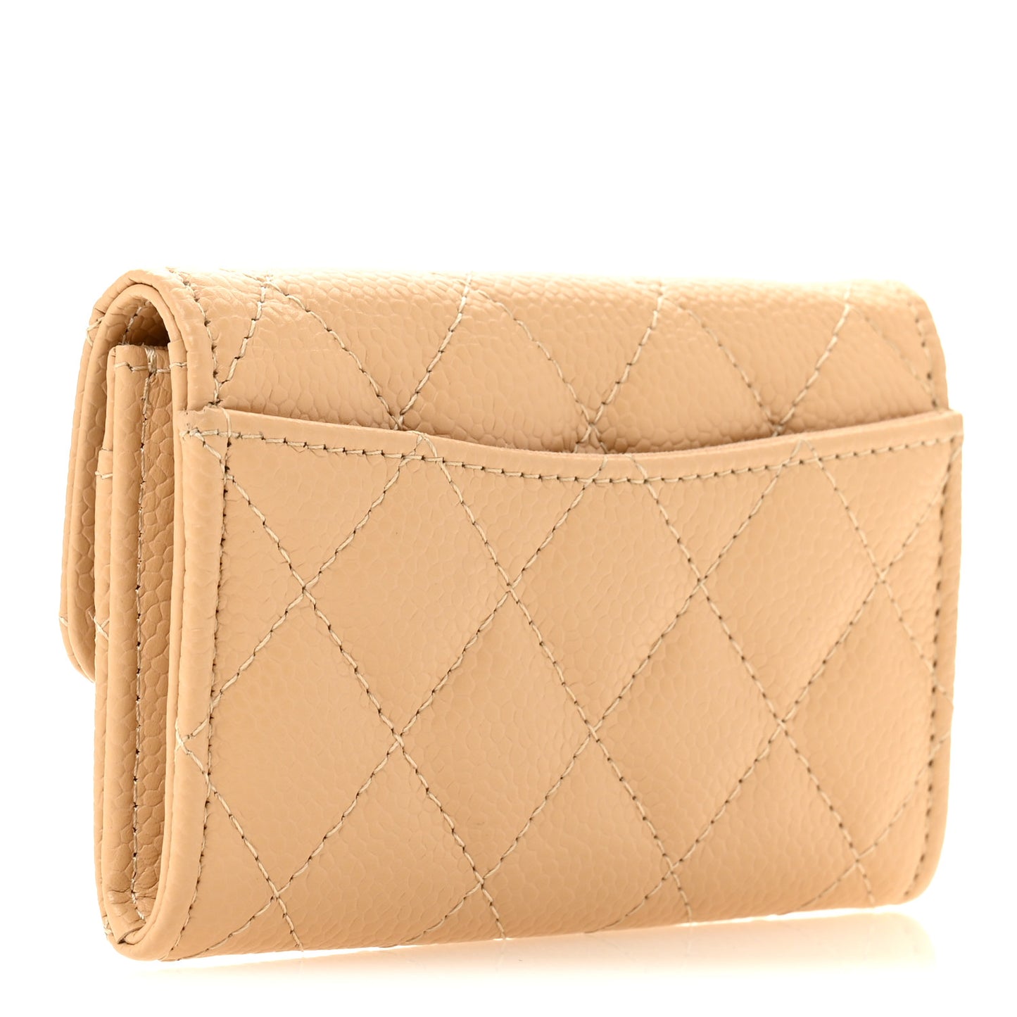 Caviar Quilted Flap Card Holder Wallet Beige