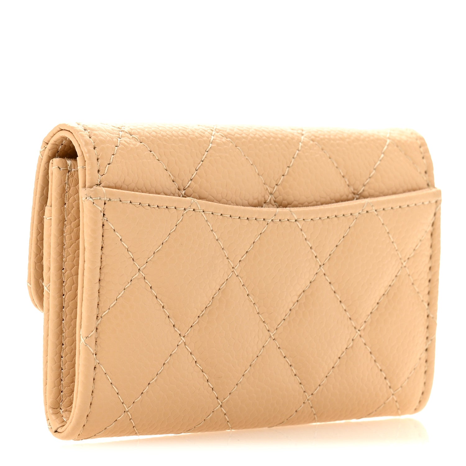 Chanel Caviar Quilted Flap Card Holder Wallet Beige 3 of 9