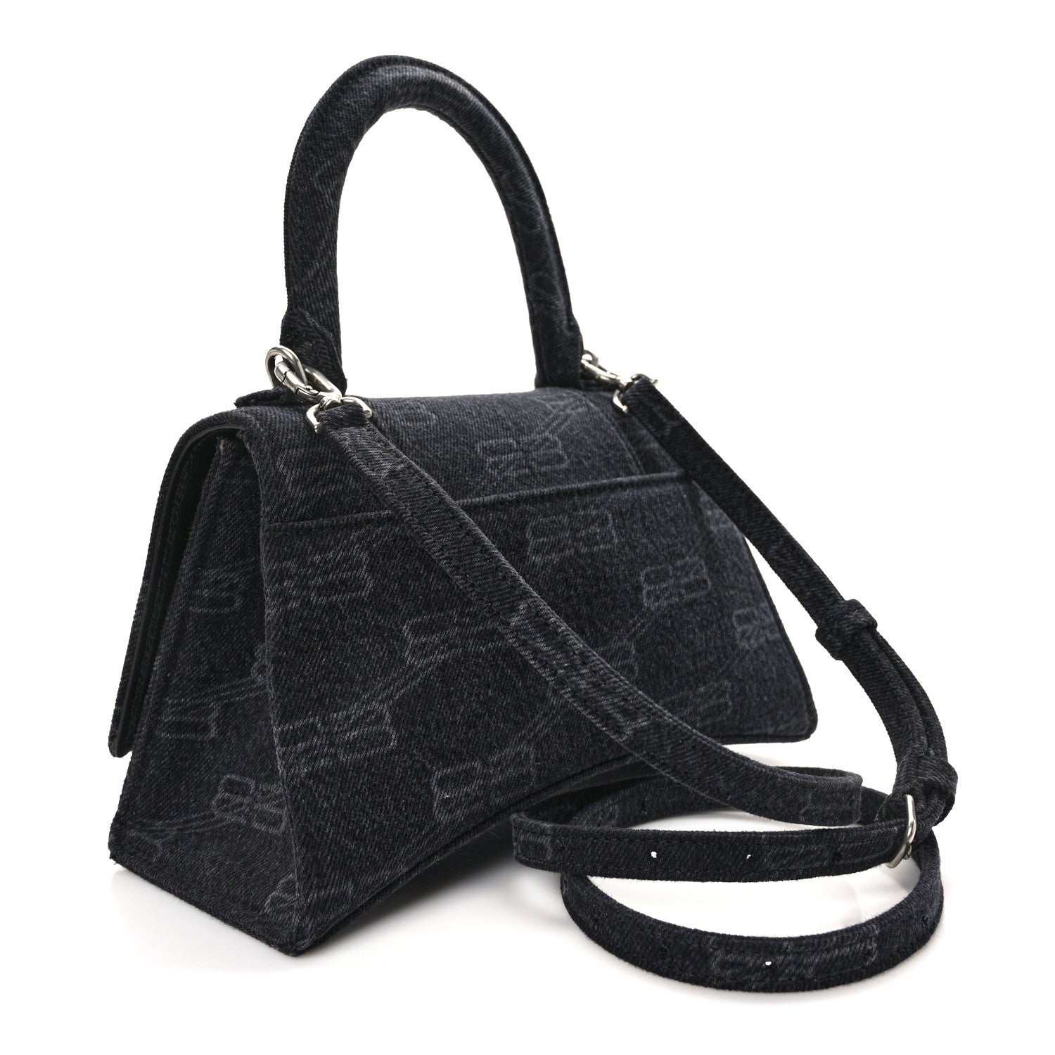 Balenciaga Washed Denim BB Monogram Small Hourglass Top Handle Bag Black 3 of 12