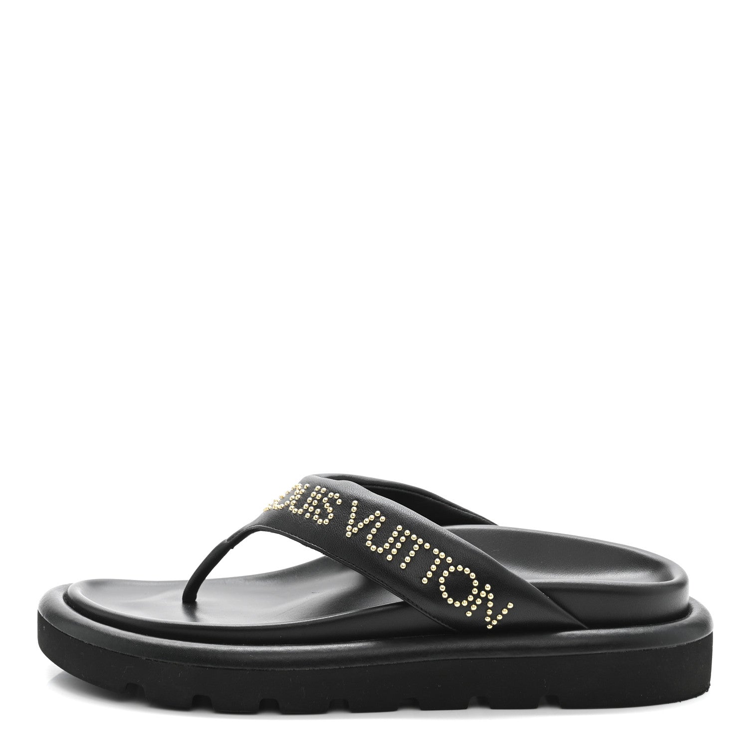 Louis Vuitton Calfskin Logo Studded Pillow Flat Thong Sandals 35 Black 1 of 9