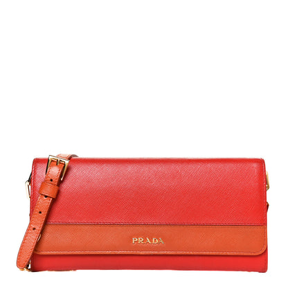 Prada Saffiano Metal Oro Chain Wallet Red Orange 1 of 13