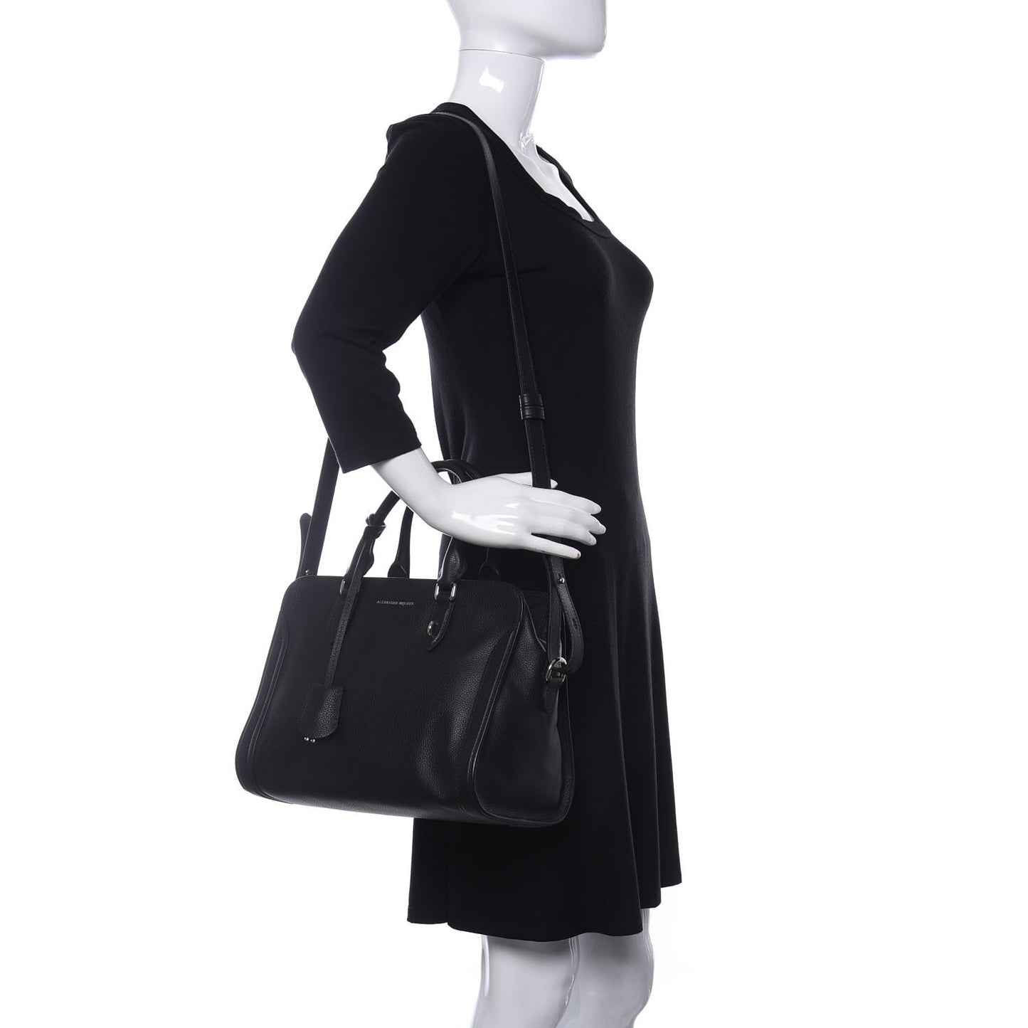 Pebbled Calfskin Small Skull Padlock Zip Around Tote Black