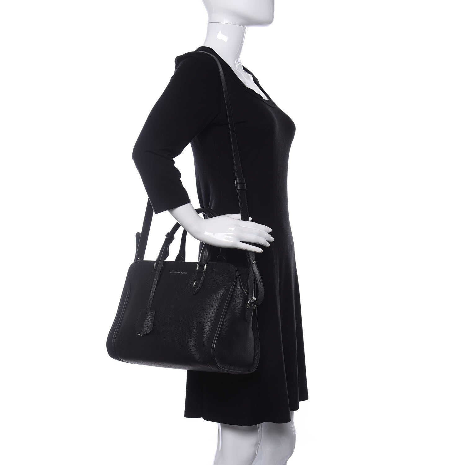 Alexander McQueen Pebbled Calfskin Small Skull Padlock Zip Around Tote Black 2 of 10