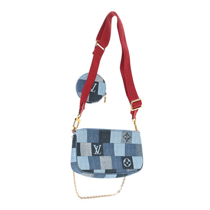 Louis Vuitton Denim Damier Monogram Patchwork Multi Pochette Accessories Blue Rouge 3 of 12