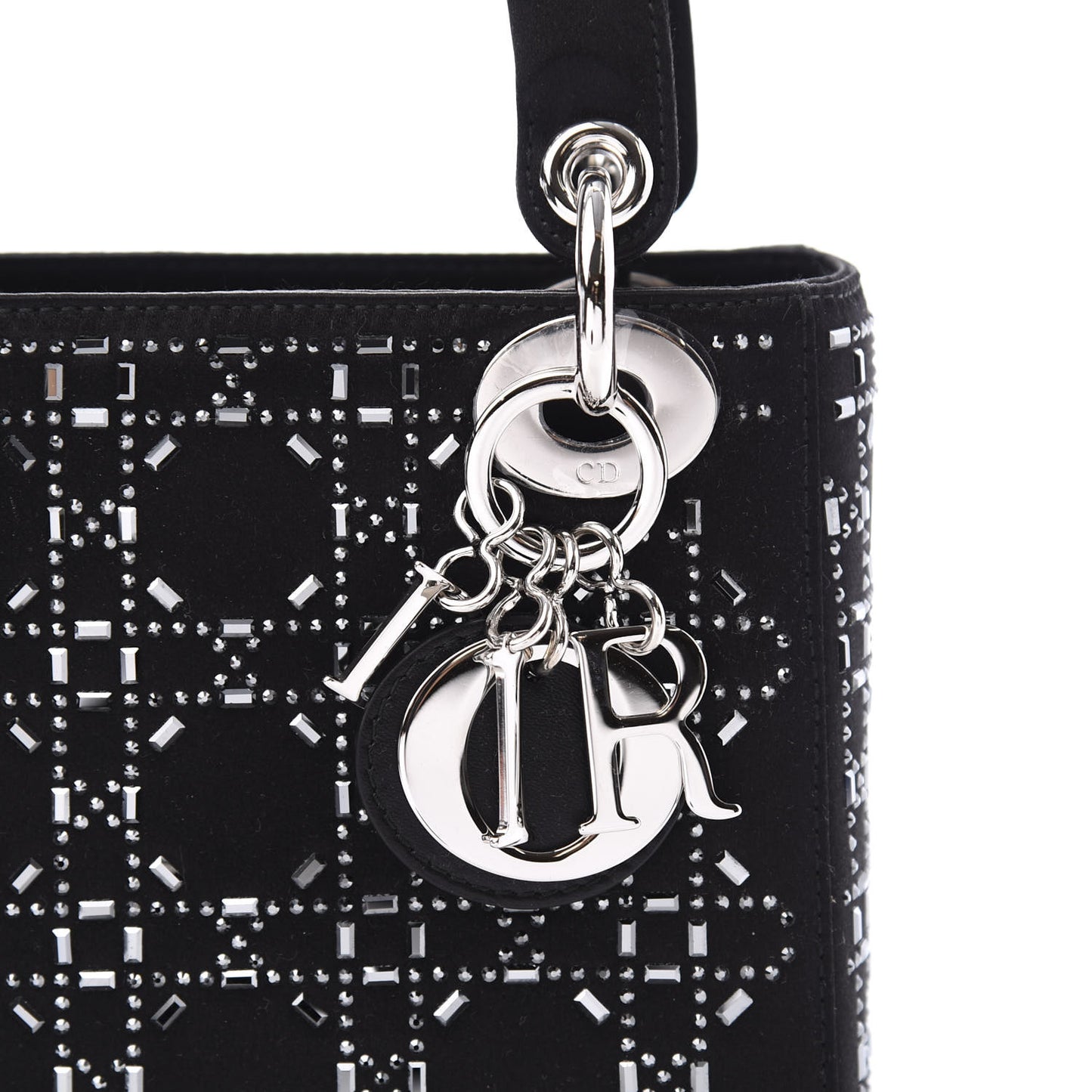 Satin Crystal Cannage Mini Lady Dior Black