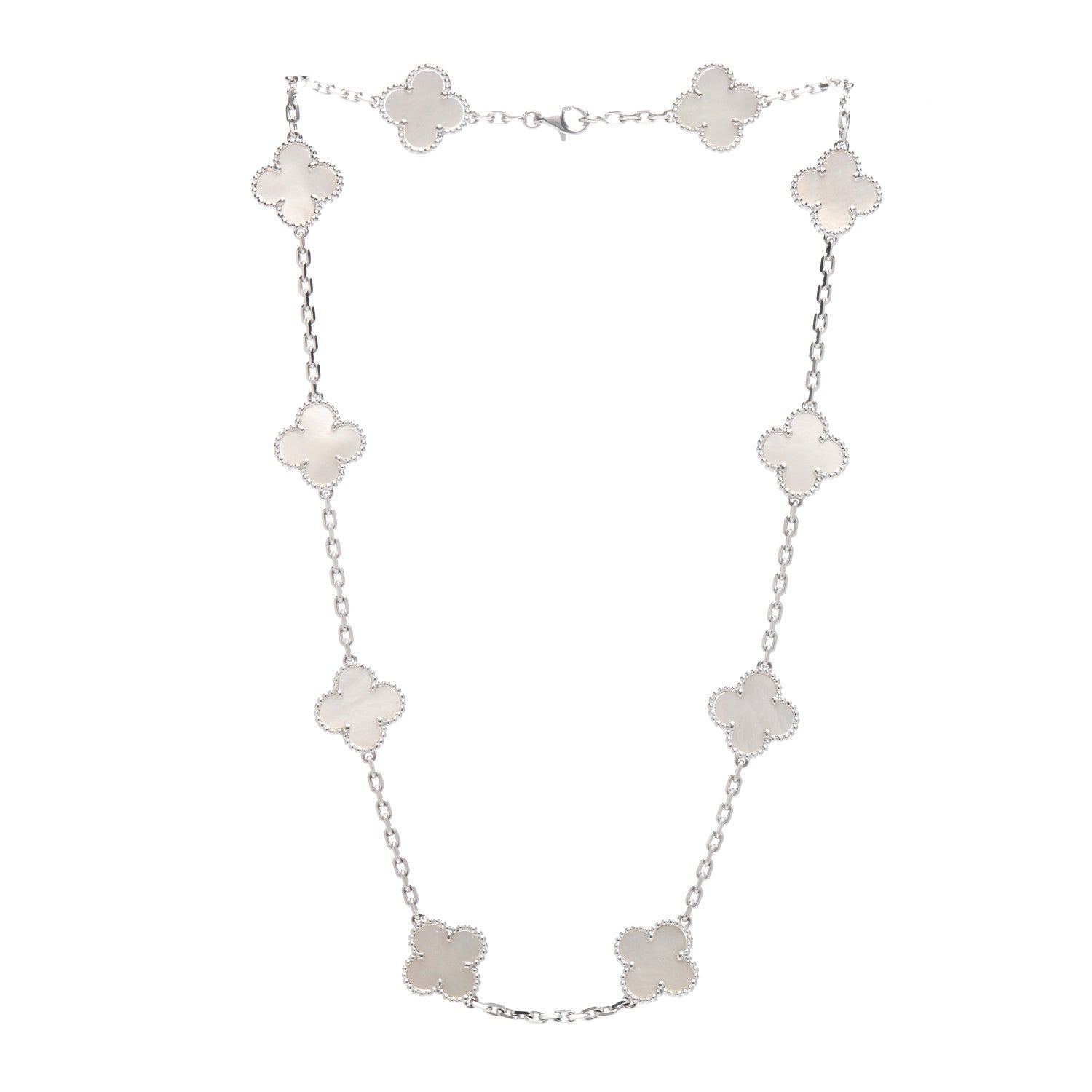 Van Cleef & Arpels 18K White Gold Mother of Pearl 10 Motifs Vintage Alhambra Necklace 3 of 5