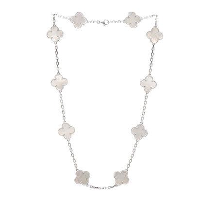 Van Cleef & Arpels 18K White Gold Mother of Pearl 10 Motifs Vintage Alhambra Necklace 3 of 5