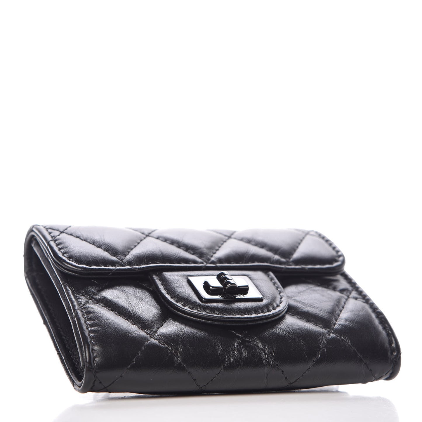 Aged Calfskin Quilted Reissue Flap Card Holder Wallet So Black