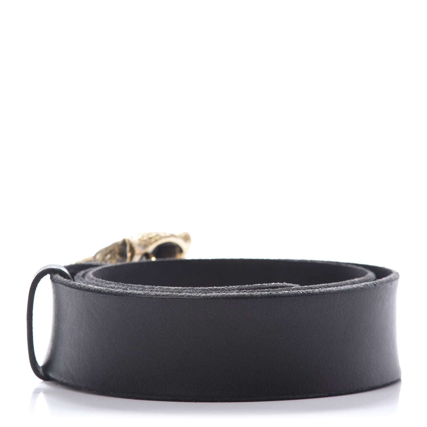 Calfskin Brass Feline Buckle Belt 80 32 Black