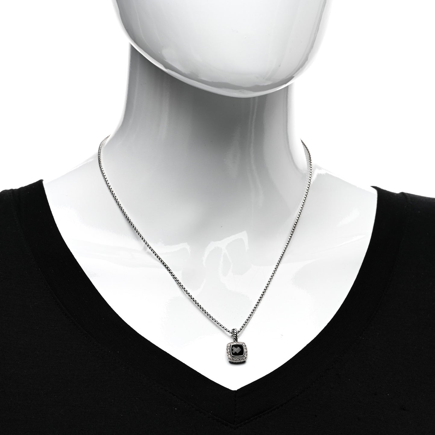 Sterling Silver Diamond Black Onyx 7mm Petite Albion Necklace