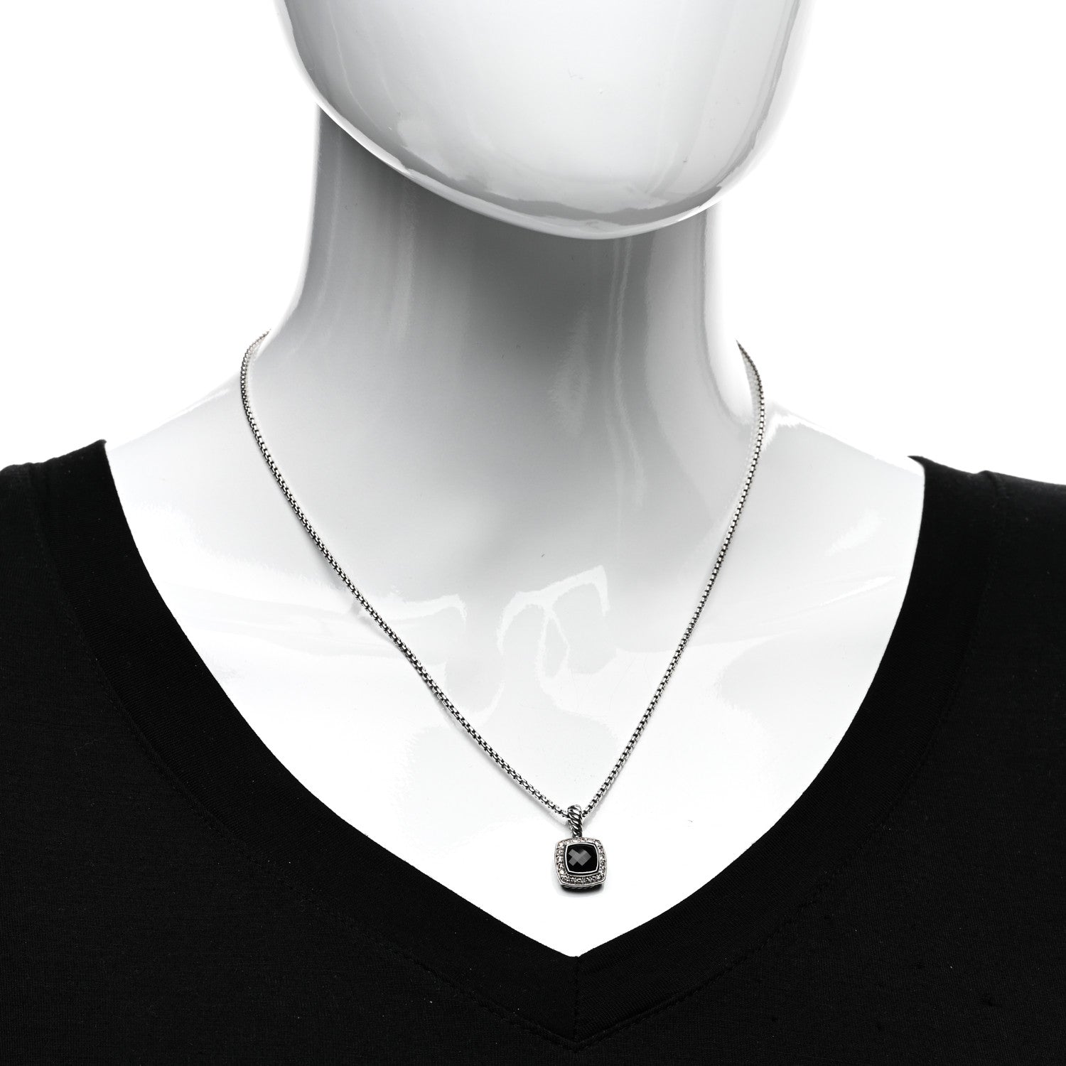 David Yurman Sterling Silver Diamond Black Onyx 7mm Petite Albion Necklace 2 of 4
