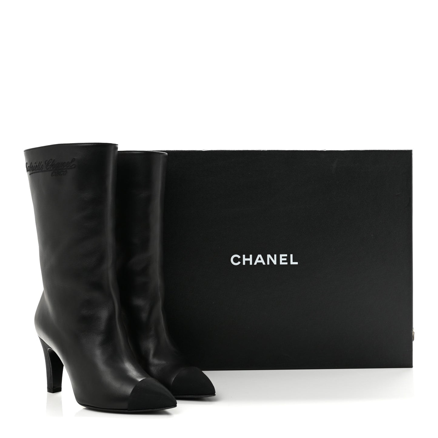 Lambskin Grosgrain Cap Toe Short Boots 35.5 Black