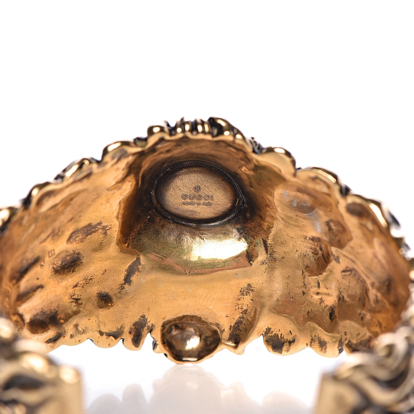 Metal Pearl Lion Head Cuff Bracelet 18 Aged Gold